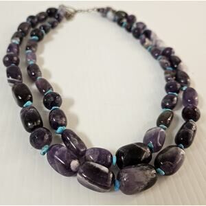 JAY KING MINE FINDS 18" Necklace Amethyst Turquoise 2 Row SS 925 DRT Clasp NICE!